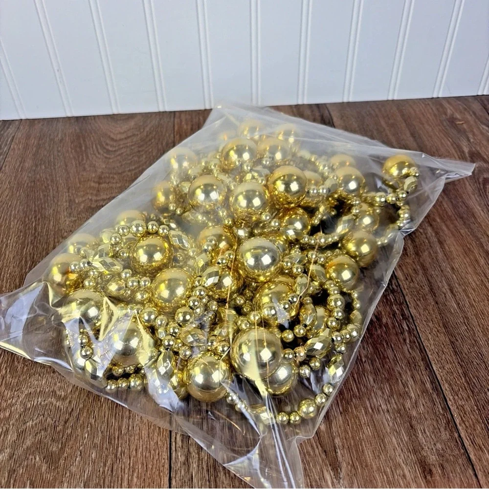Lot of 2 Shiny Gold Plastic Bead Christmas Tree Garland Strand 12 Feet Each